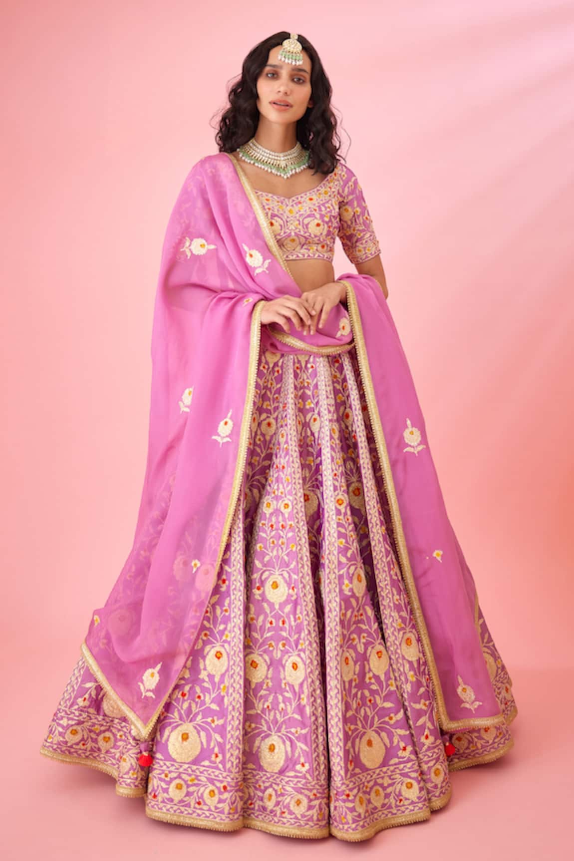 Shyam Narayan Prasad Floral Gota Embroidered Lehenga Set 