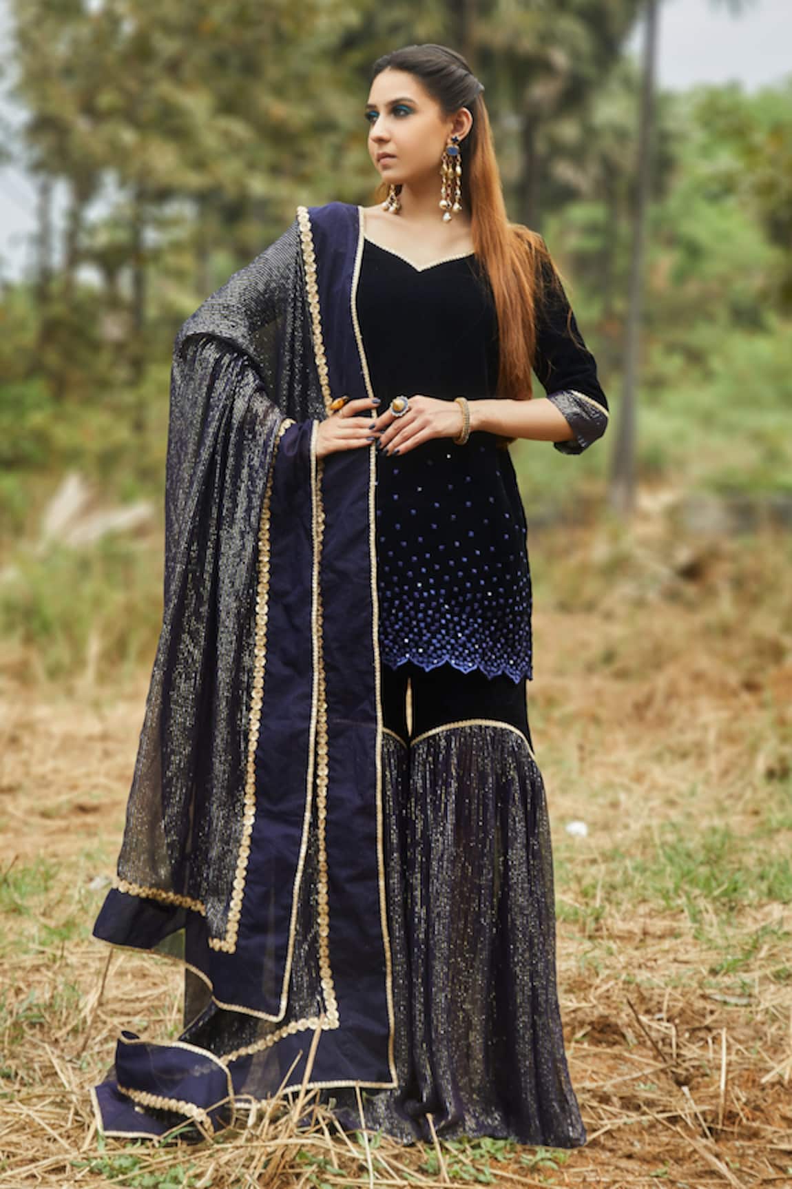 Monk & Mei By Sonia Anand Embroidered Kurta Sharara Set