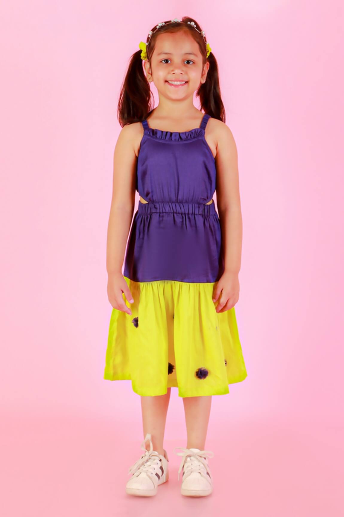 LIL DRAMA Ruffle Neck & 3D Flower Frock