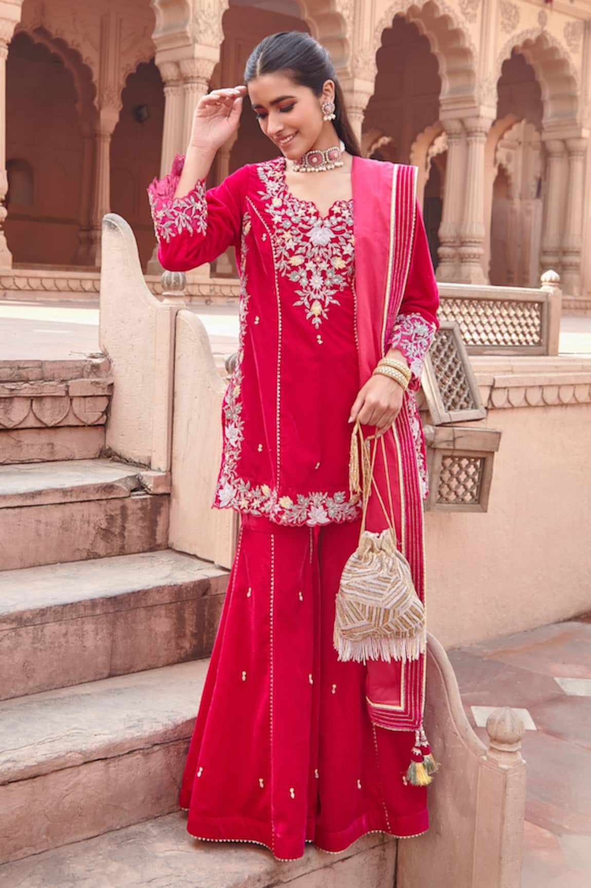 Ajiesh Oberoi Dori Embroidered Kurta Gharara Set 