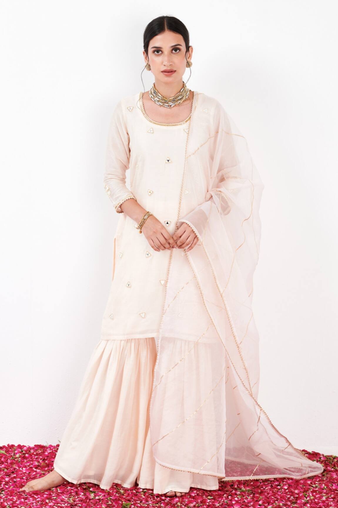 Label Flamingo By Vrinda Mirrorwork Embellished Kurta Sharara Set