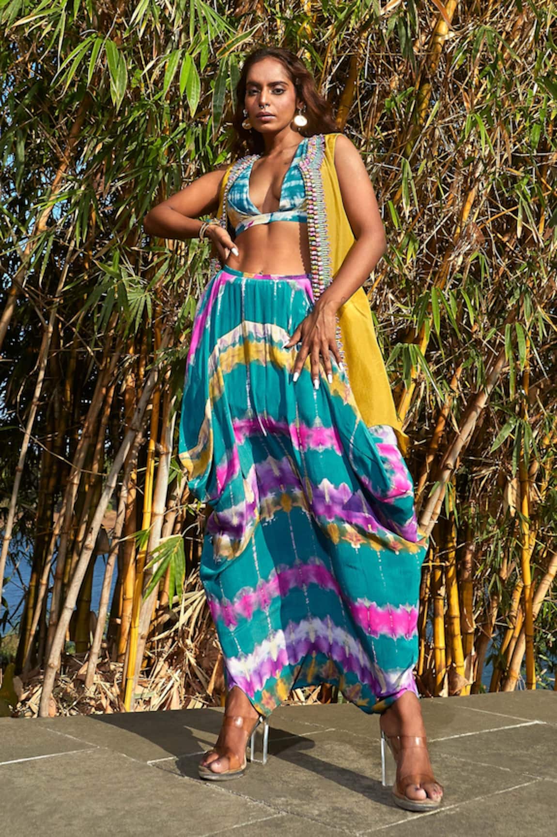 Babita Malkani Bead Embellished Jacket & Dhoti Skirt Set