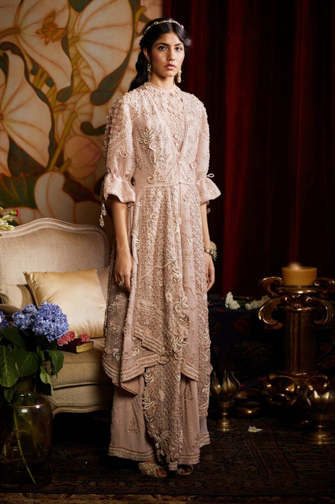 Sahil Kochhar Sitar 3D Applique Jacket & Palazzo Set