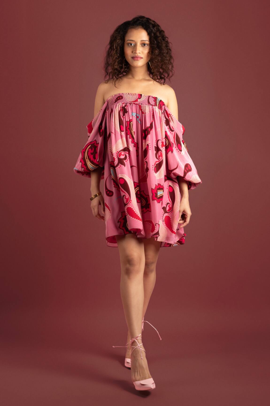 Style Junkiie Sorbet Paisley Off Shoulder Dress