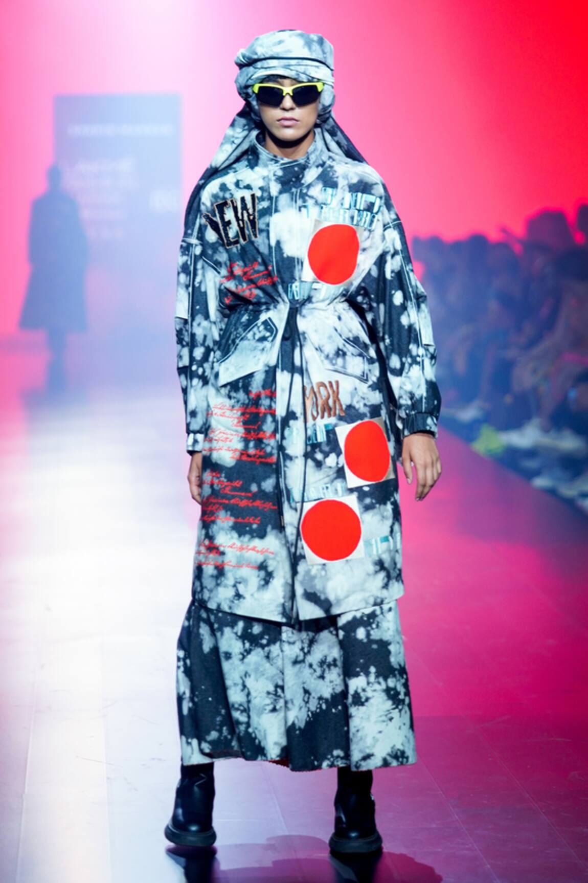 Shahin Mannan Scribble Pattern Parka Jacket & Skirt Set