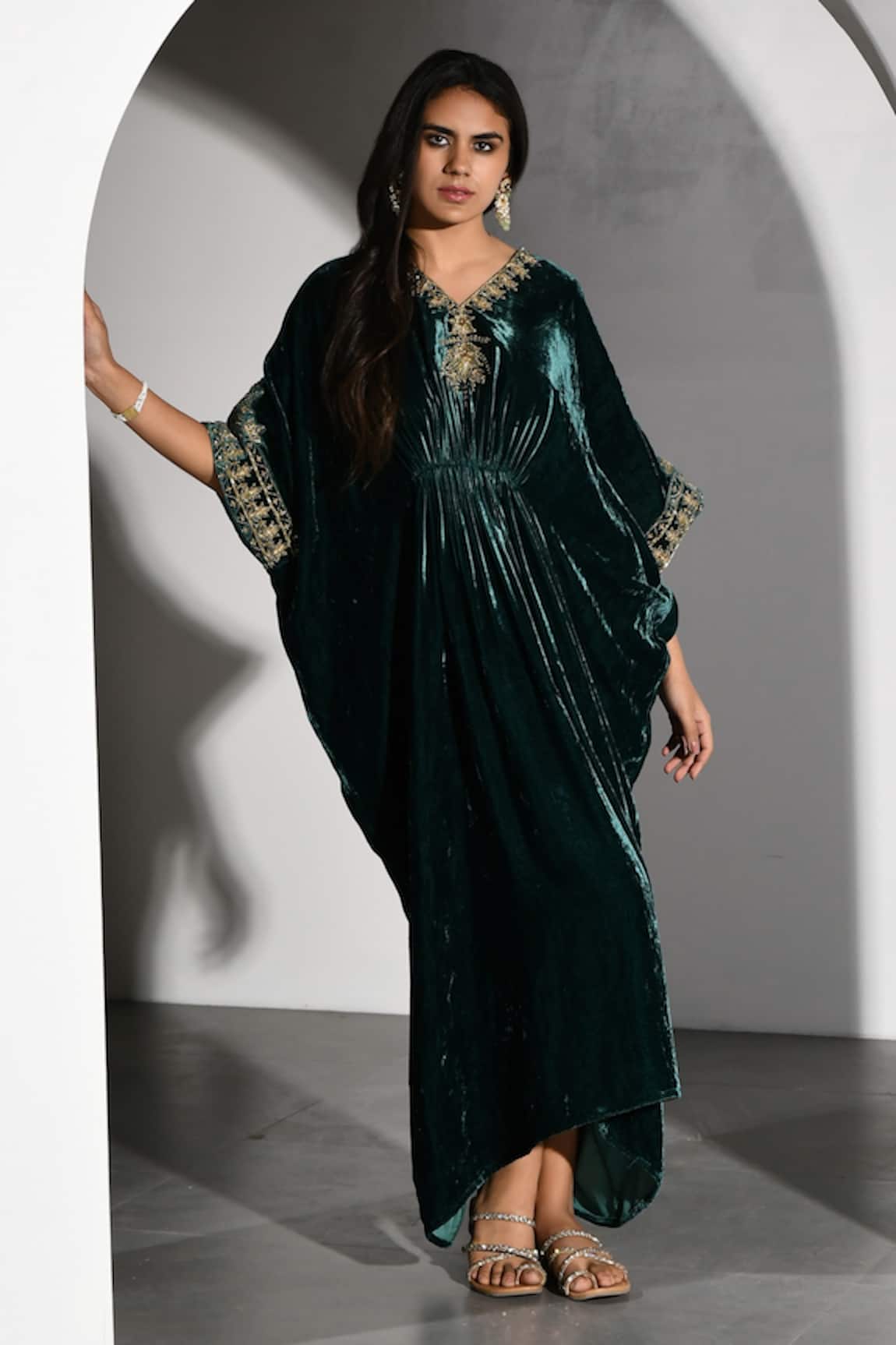 K-Anshika Velvet Zari Embroidered Neckline Kurta 