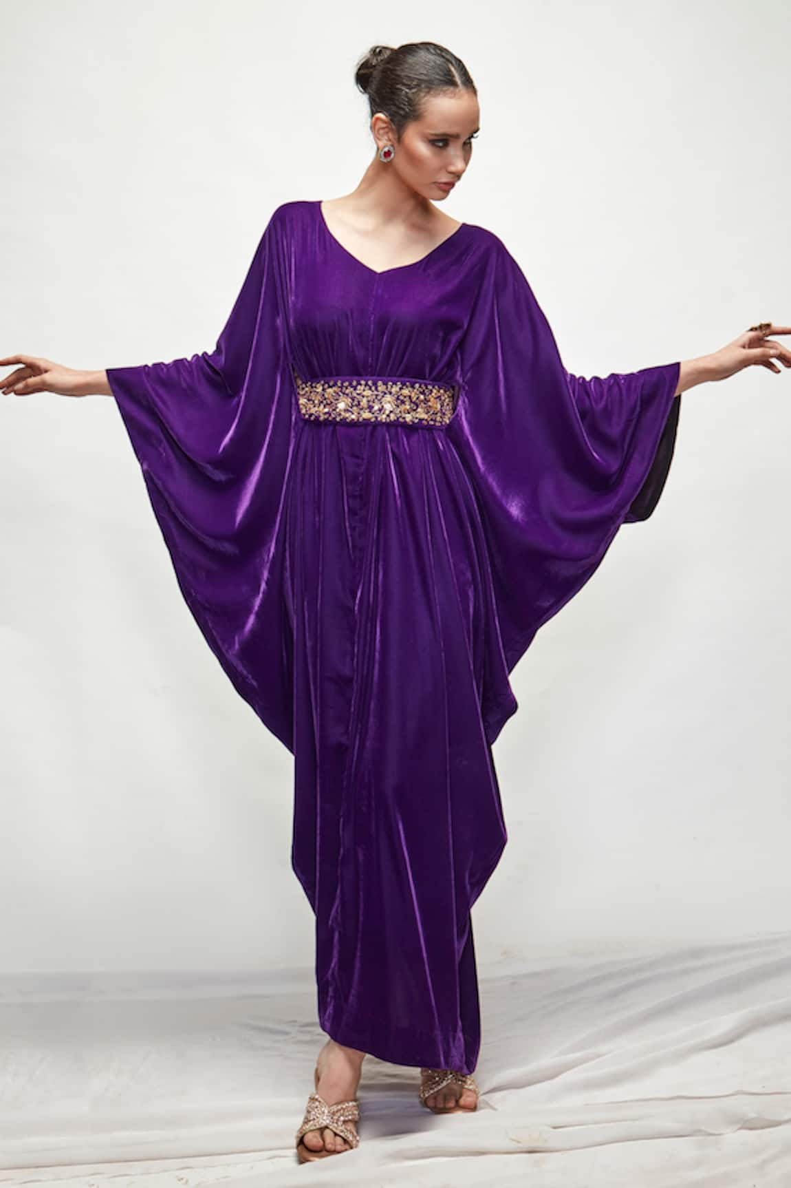 Ranian Cowl Draped Velvet Kaftan