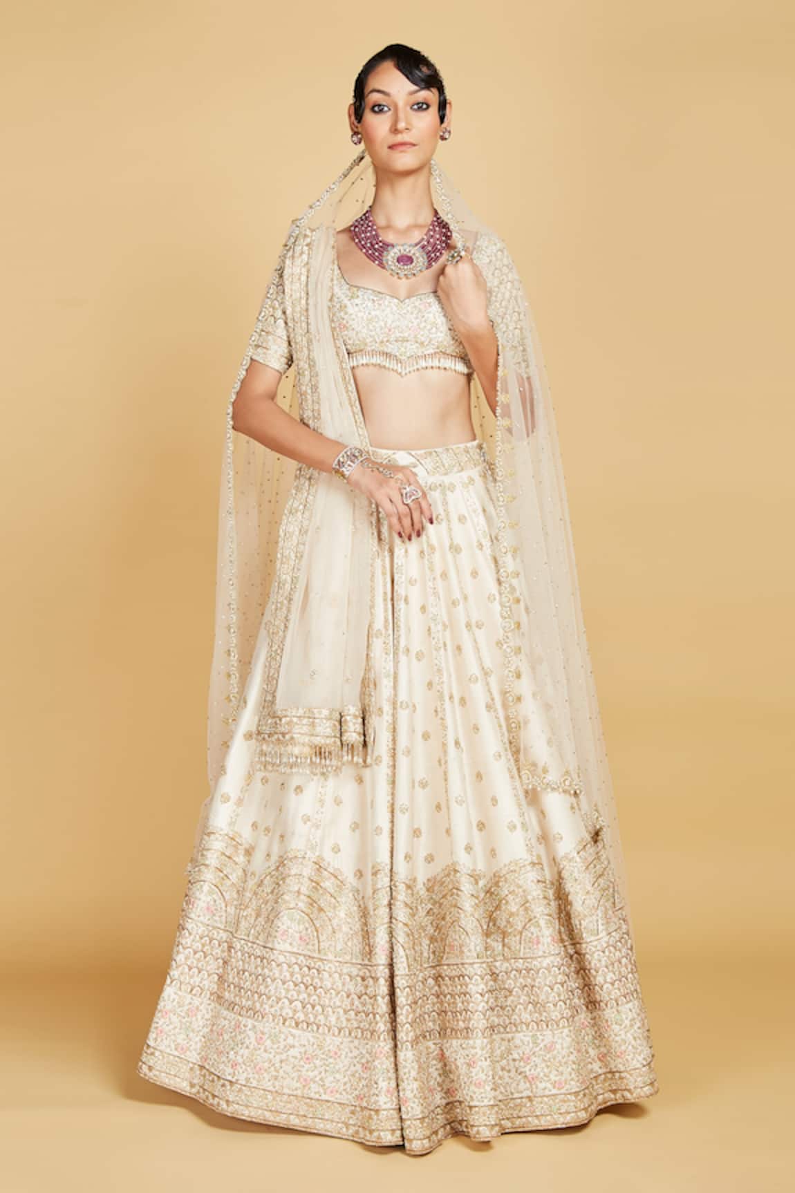 Amrin Khan Perwinkle Flower Embroidered Bridal Lehenga Set 
