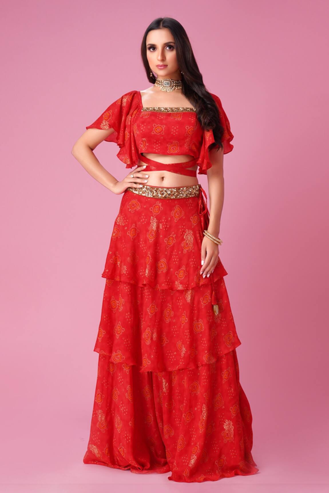 Amani Ruffle Sleeve Blouse & Skirt Set
