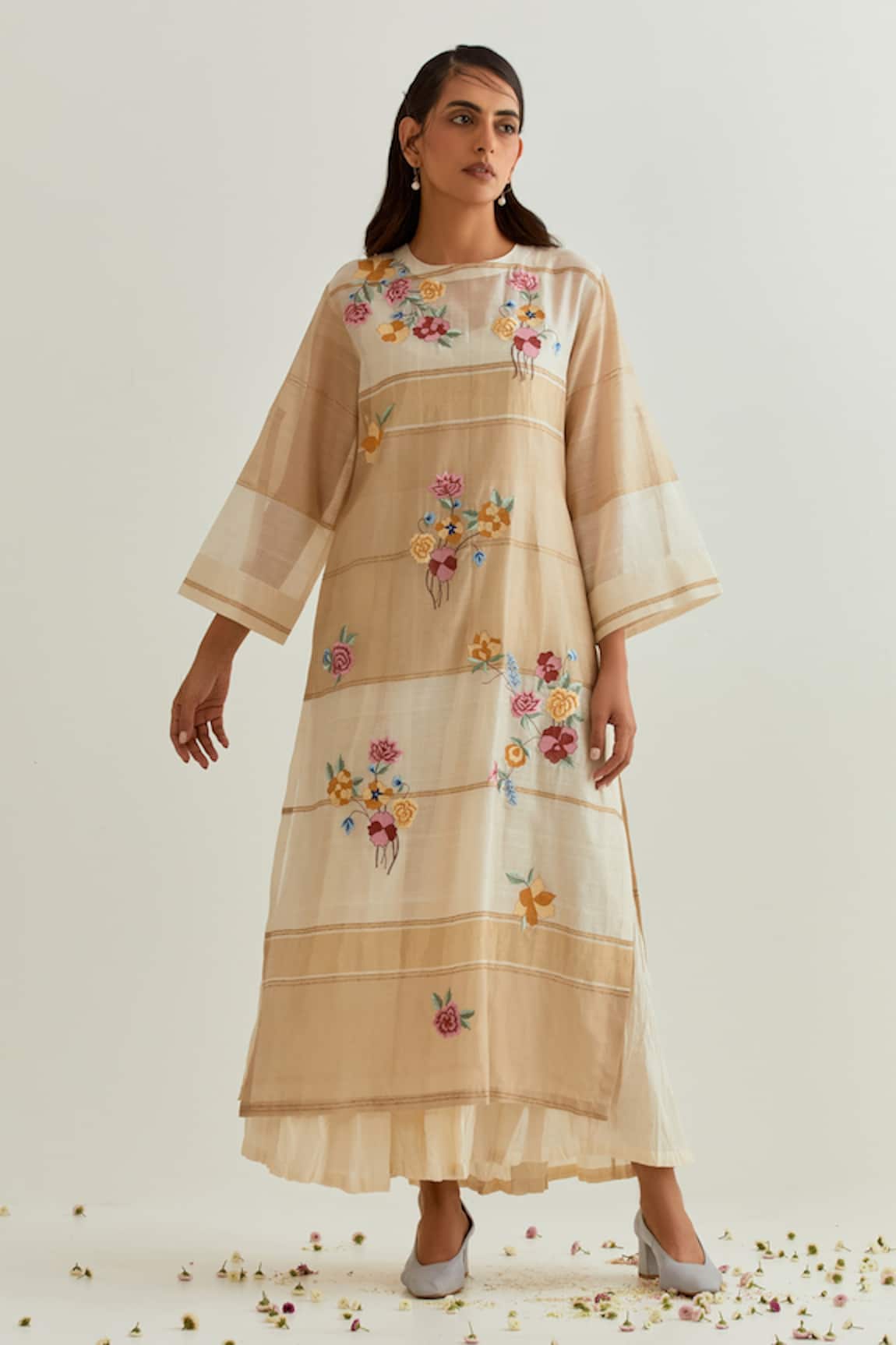Prama by Pratima Pandey Floral Block Print Dress With Inner
