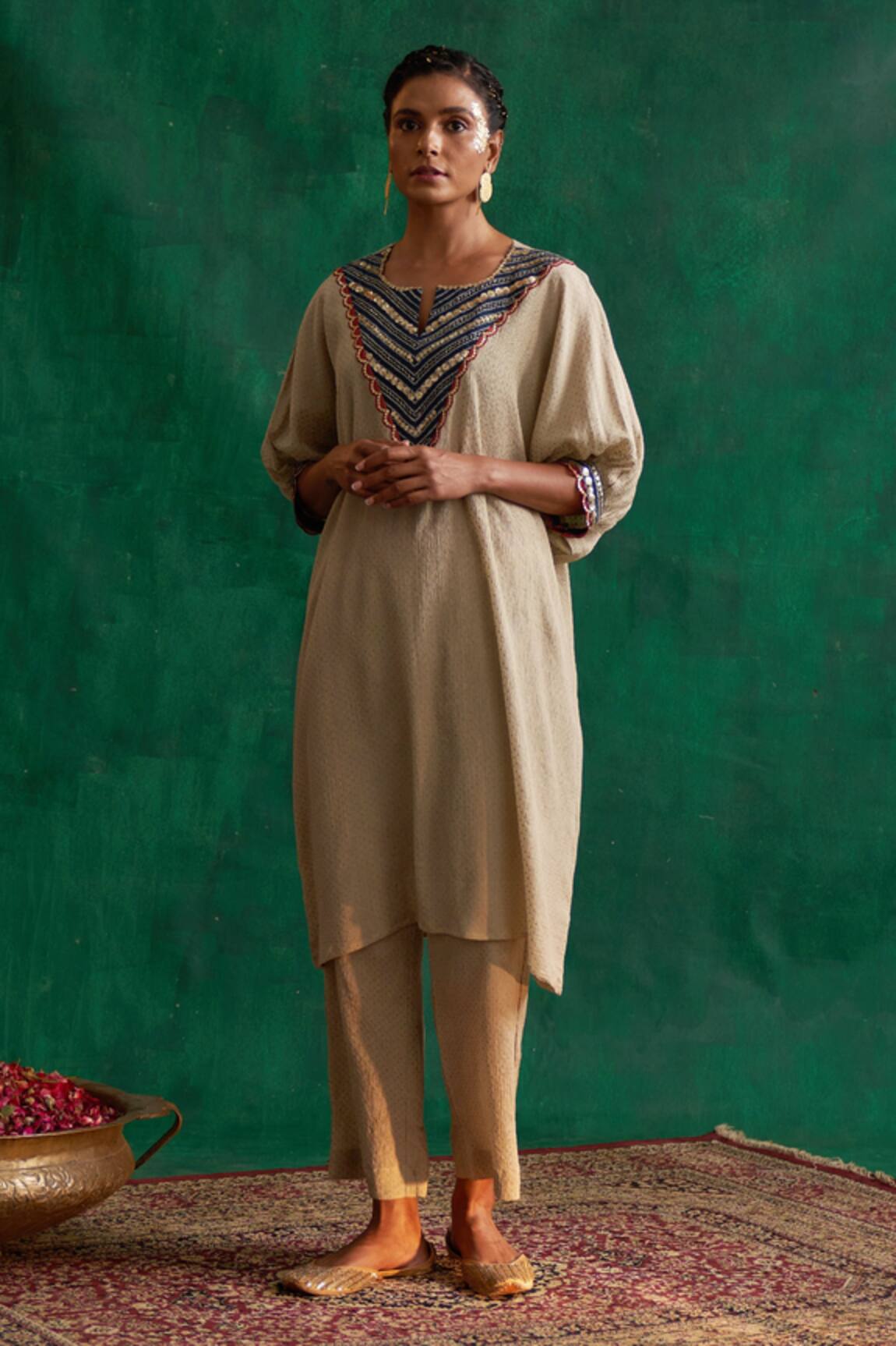 Rekha Agra Gota Embroidered Kimono & Pant Set 