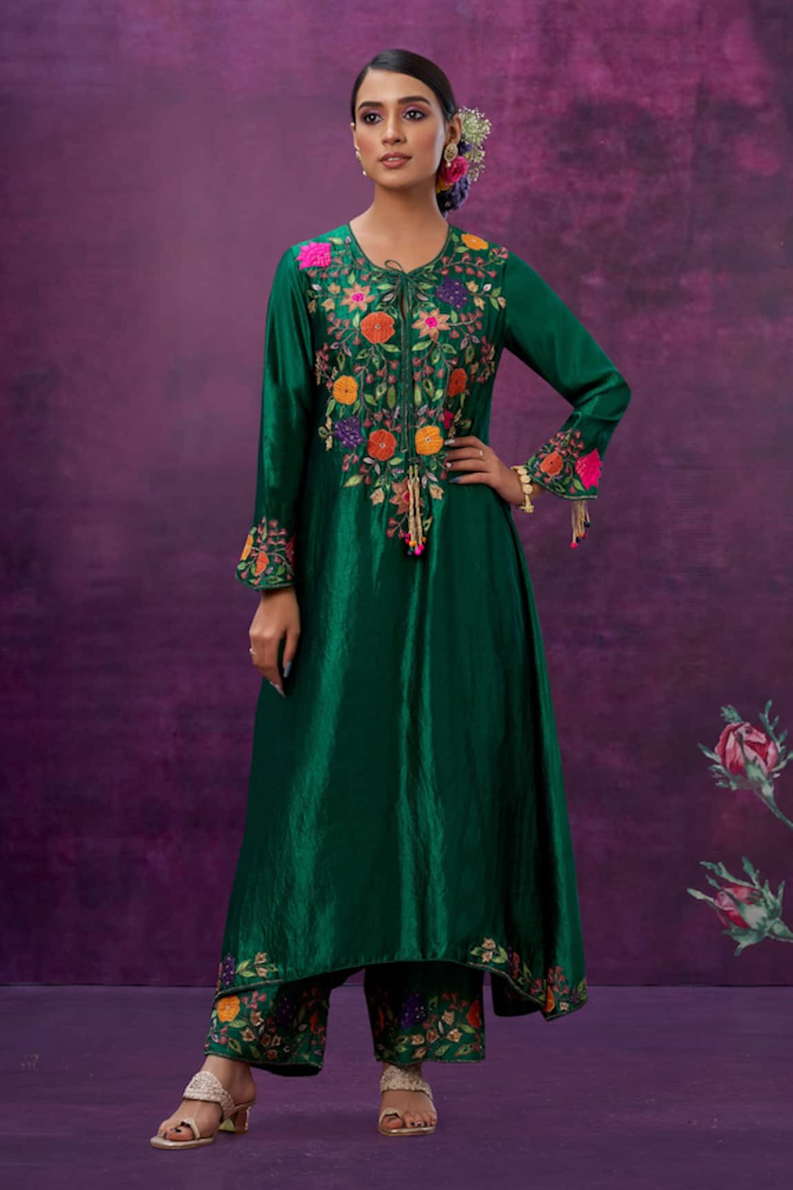 Label Niti Bothra Mughal Applique Kurta And Palazzo Set
