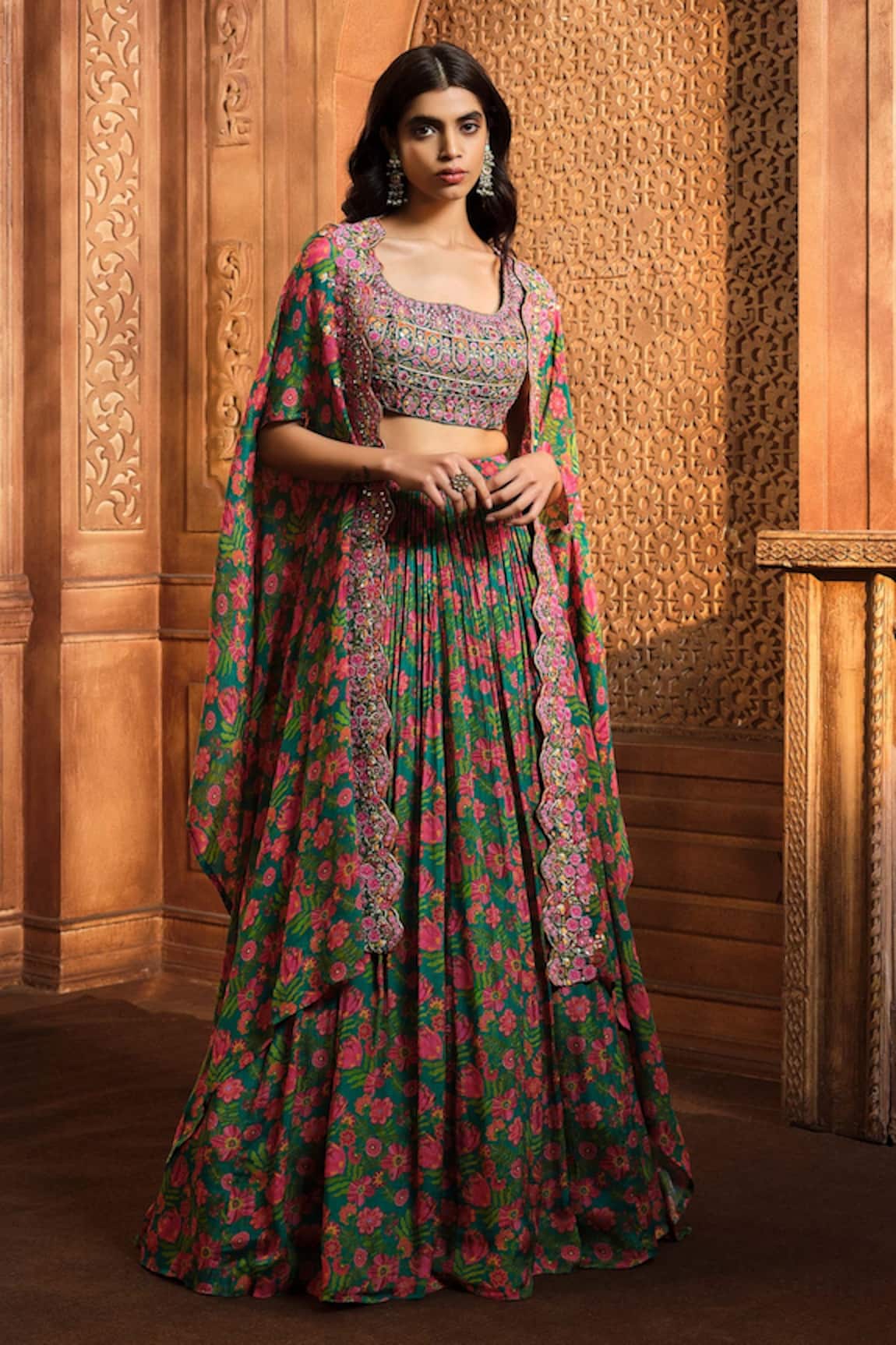 Aneesh Agarwaal Floral Print Cape Skirt Set