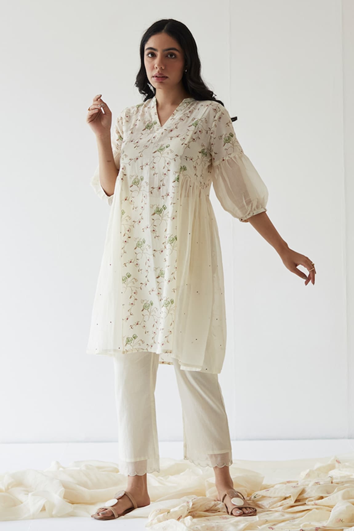 Banera Clara Block Print Gathered Tunic & Pant Set