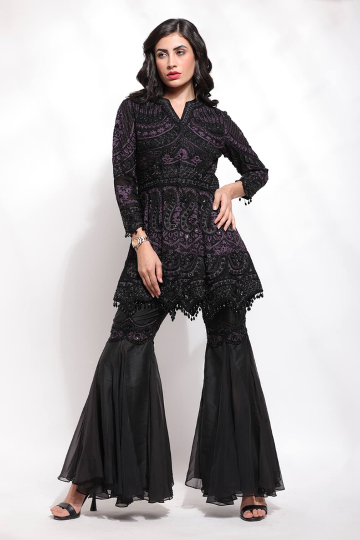 Sonali Gupta Aari Embroidered Peplum Kurta & Sharara Set