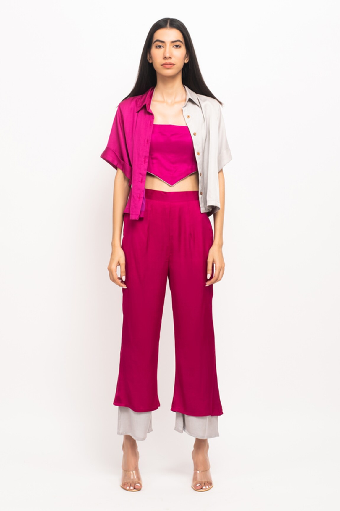 Neora By Nehal Chopra Colorblock Crop Shirt & Pant Set