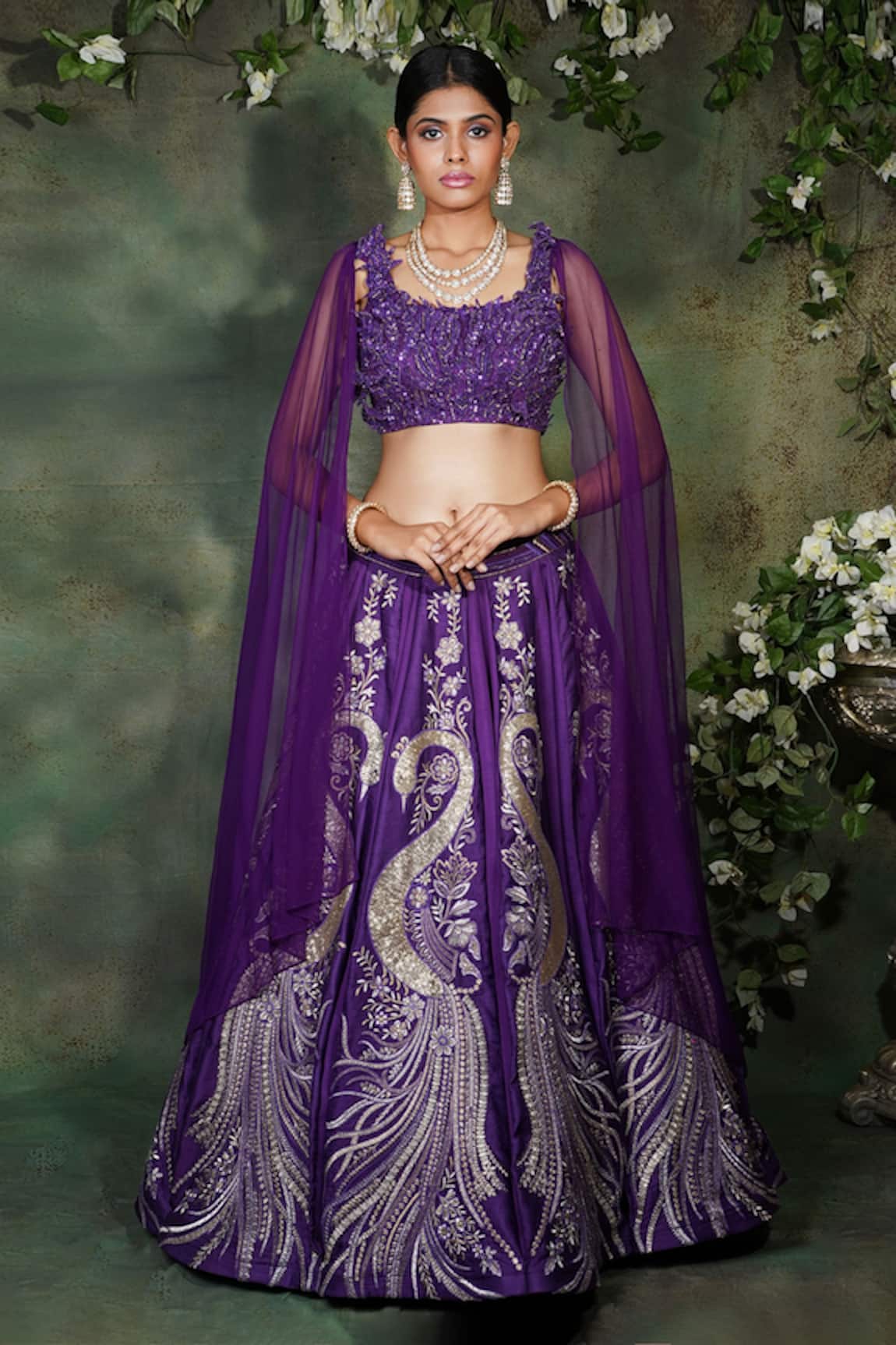 Archana Kochhar Peacock Embroidered Lehenga & Blouse Set