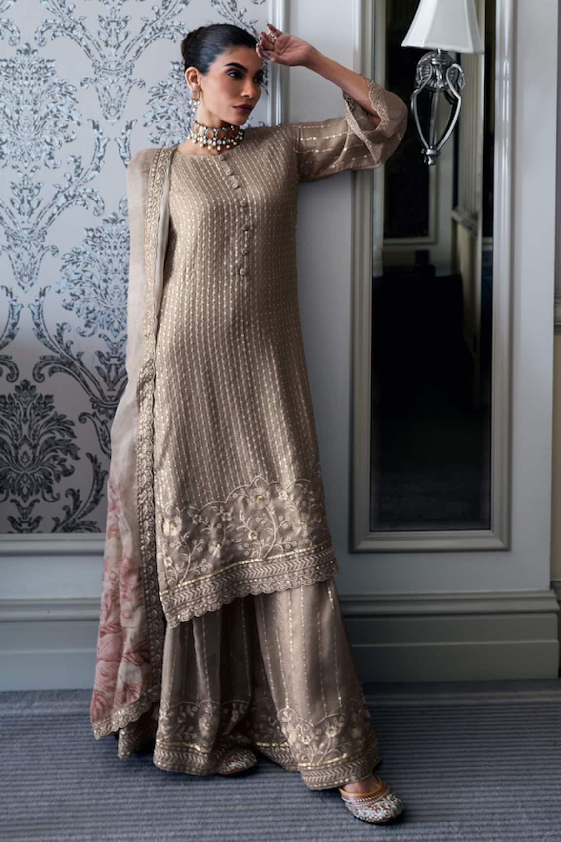 Label Varsha Sequin Embroidered Kurta Sharara Set