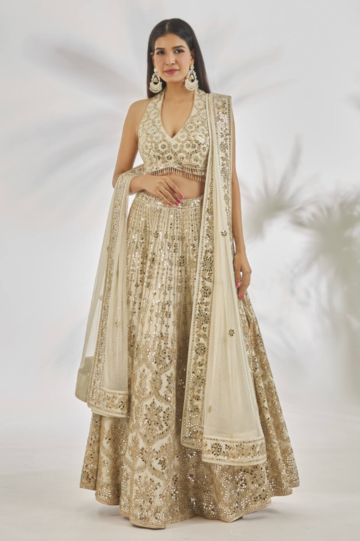Vandana Sethi Mirrorwork Embellished Floral Lehenga Set