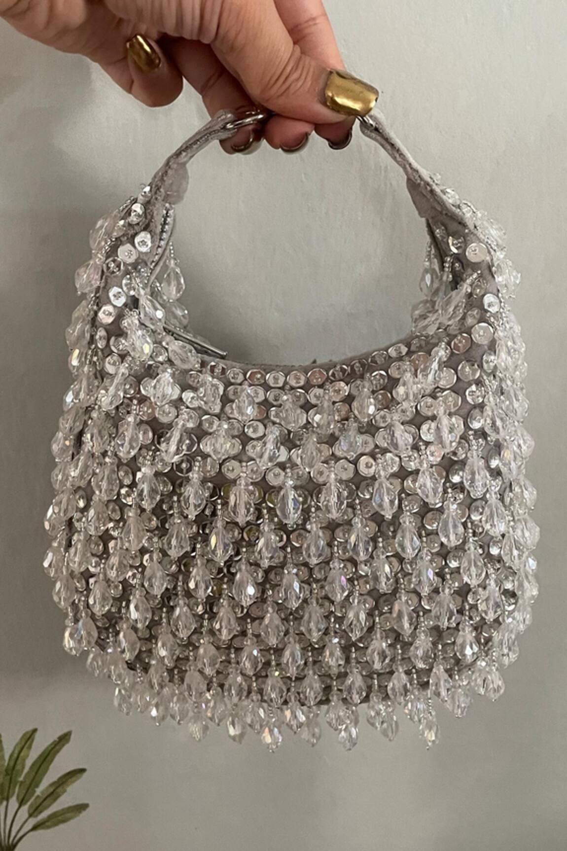 Bhavna Kumar Crystals Tasselled Crescent Bag