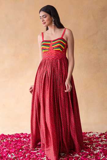 Shachi Sood Sequin Embellished Flower Print Gown 