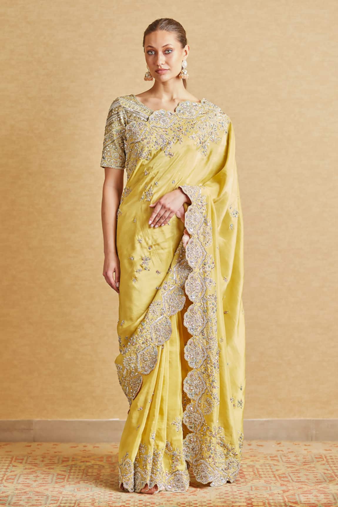 Osaa by Adarsh Zardozi Hand Embroidered Saree With Blouse