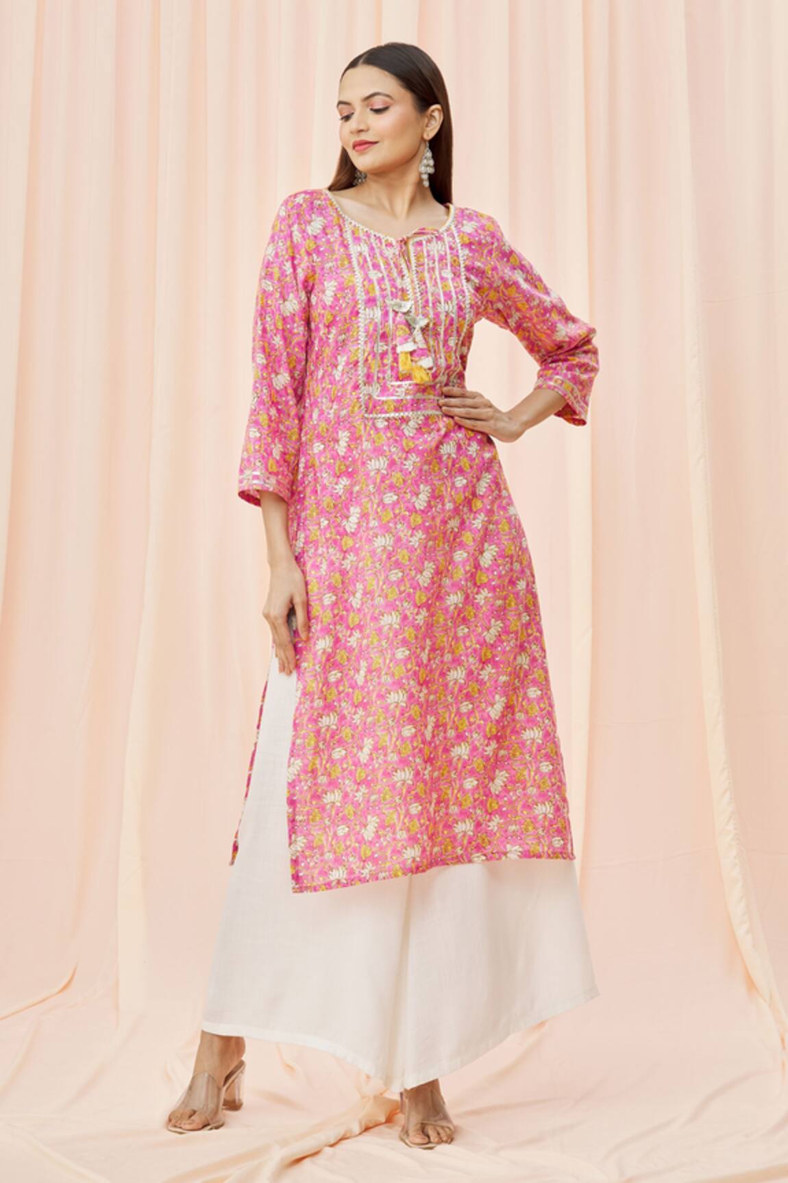 Samyukta Singhania Floral Print Straight Kurta & Palazzo Set