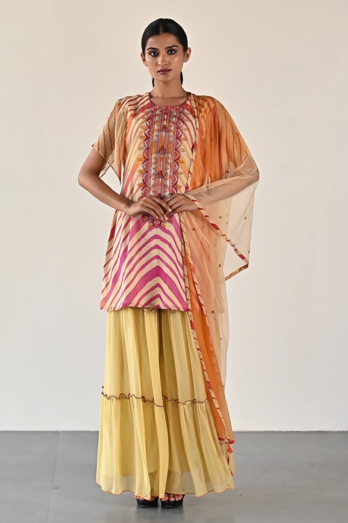 K-Anshika Chevron Pattern Kurta Sharara Set 