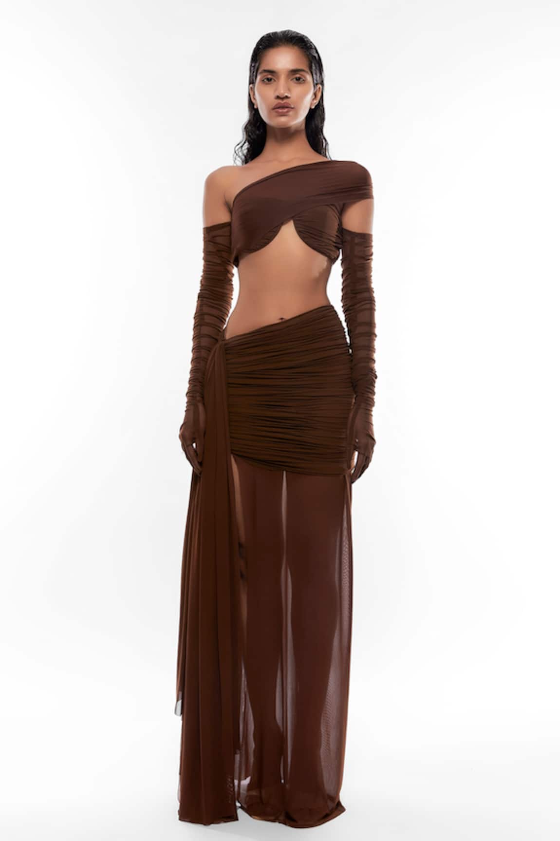 Deme by Gabriella Ruched Crop Top & Draped Skirt Set