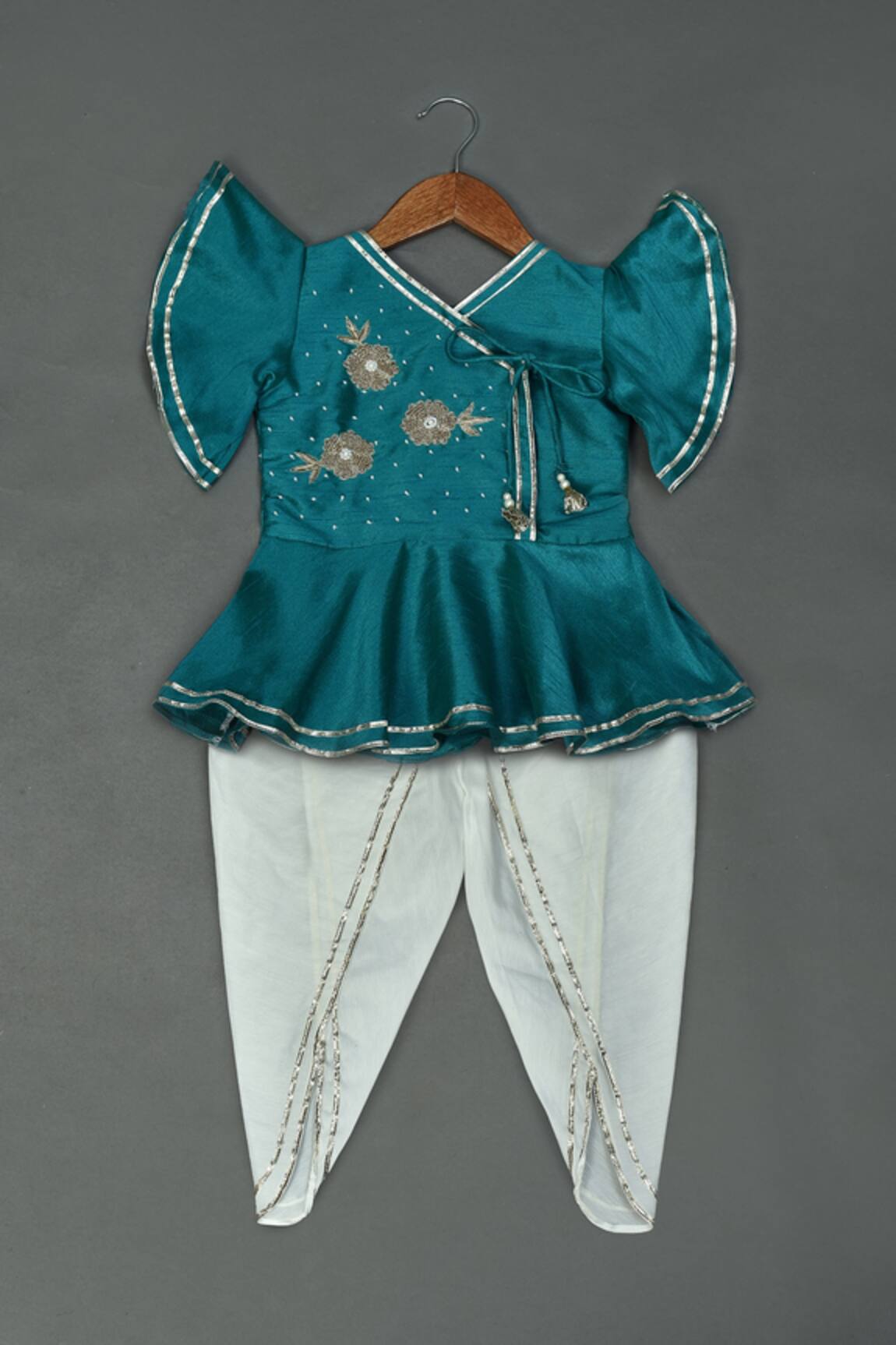 Maaikid Zardozi Embroidered Peplum Top & Afghani Pant Set