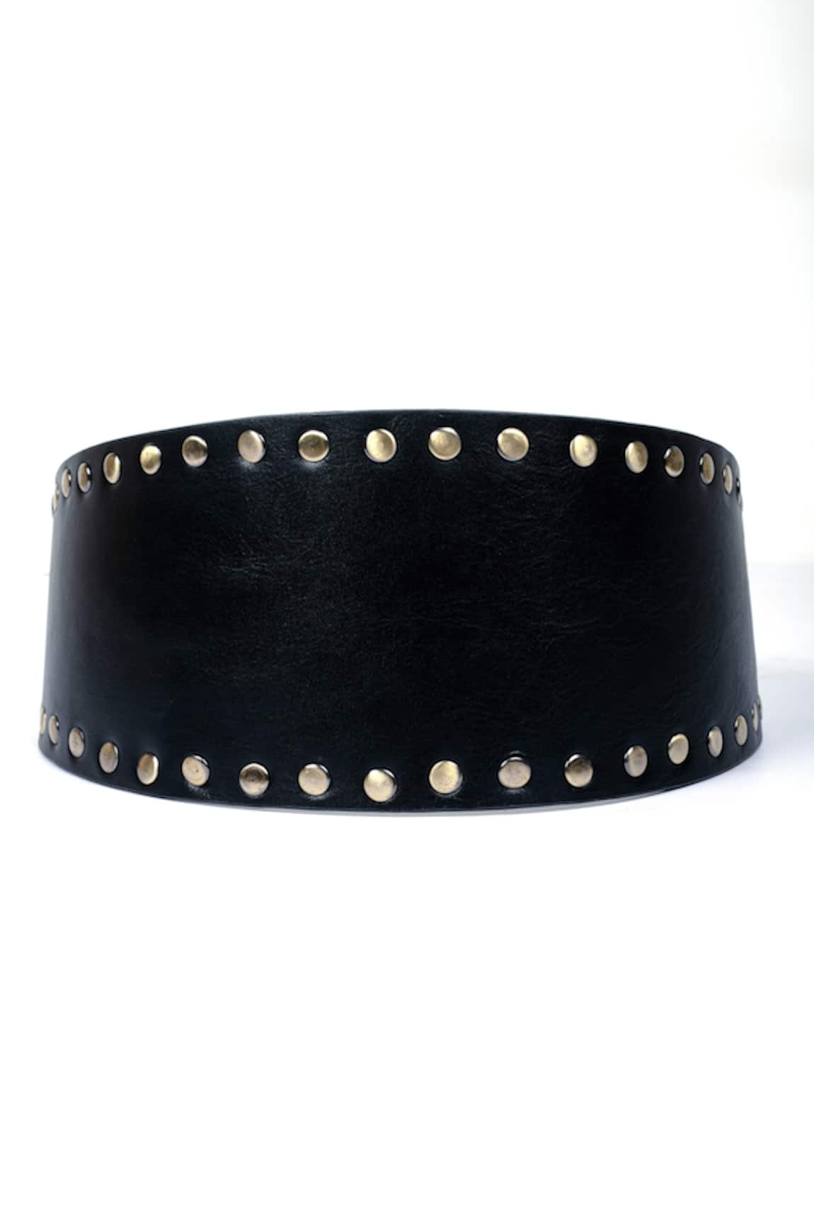 TROV Vera Metallic Studded Broad Leather Belt