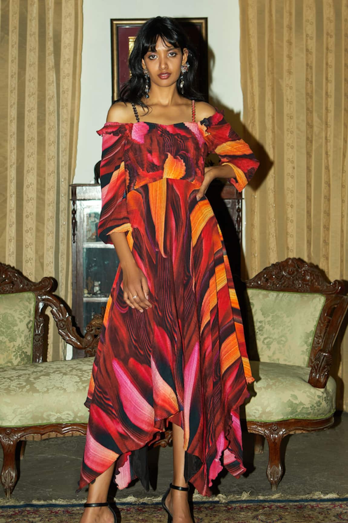 Khushbu Rathod Label Abstract Pattern Kerchief Dress