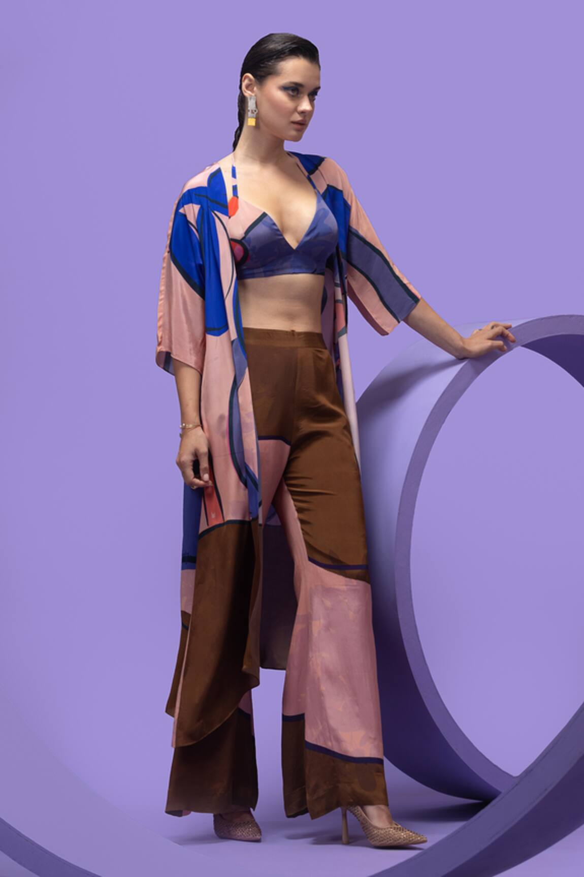 Nautanky Artistic Print Cape With Wide-Legged Trouser Set 