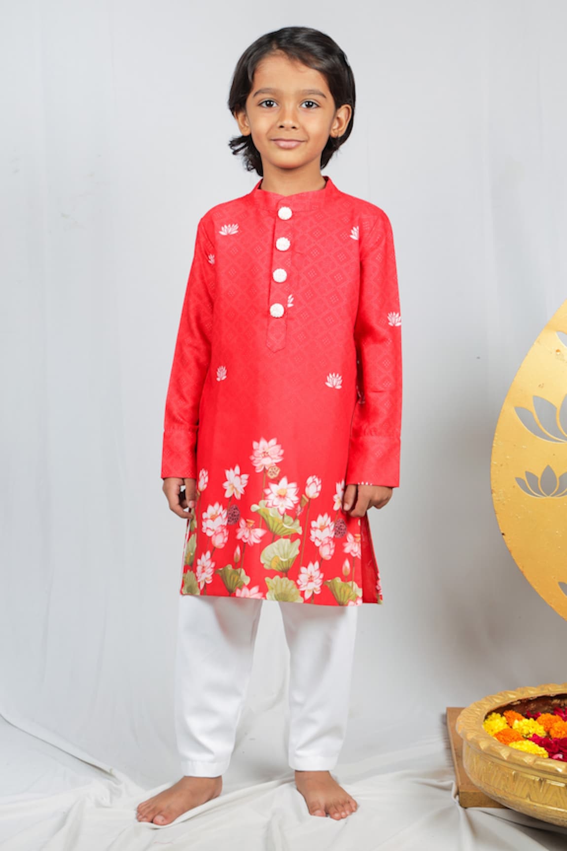 Vivedkids Bandhani Pichwai Print Short Kurta Set