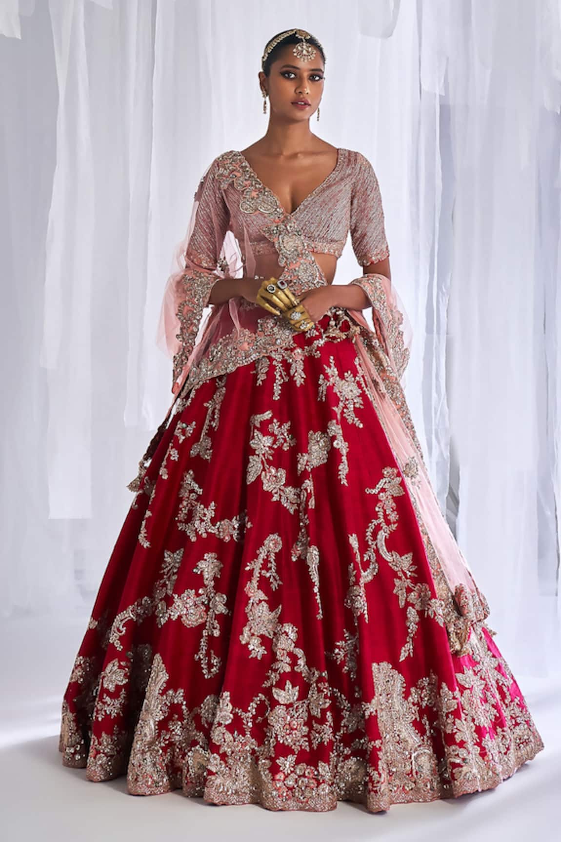 Dolly J Daisy Embroidered Raw Silk Bridal Lehenga Set
