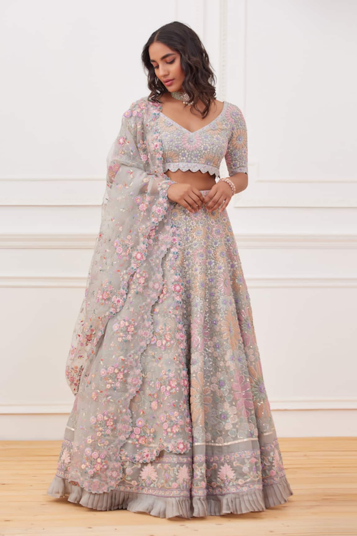 Rahul Mishra Inara Floral Embroidered Bridal Lehenga Set