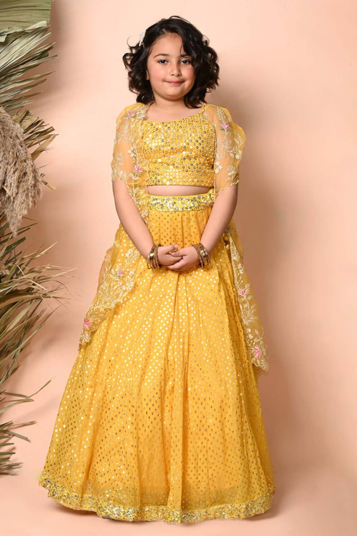 Priyanka Jain Floral Embroidered Sheer Cape Lehenga Set 