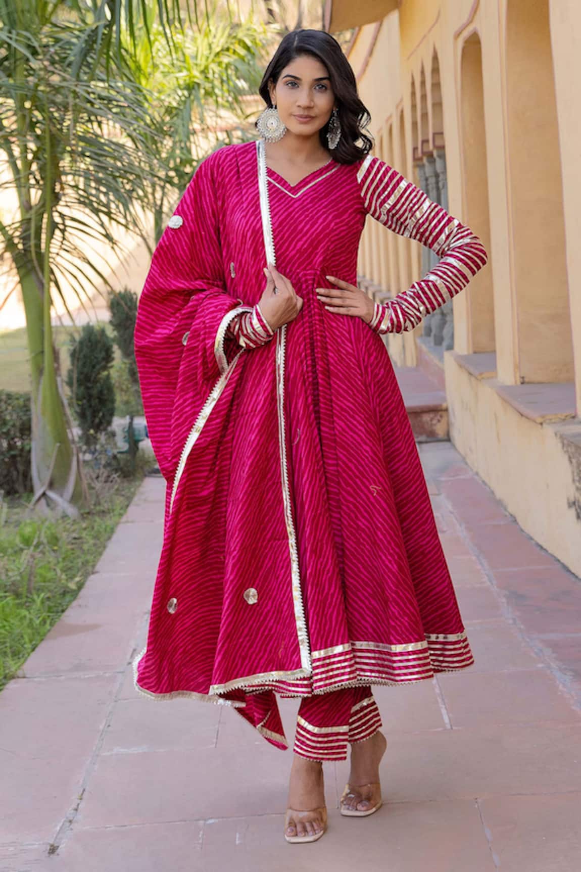 Pomcha Jaipur Leheriya Print Anarkali Pant Set