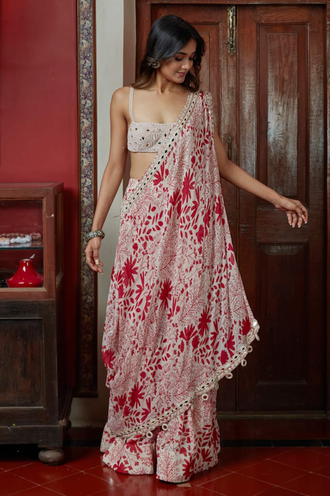 Arpita Mehta Garden Print Asymmetric Drape & Gharara Set