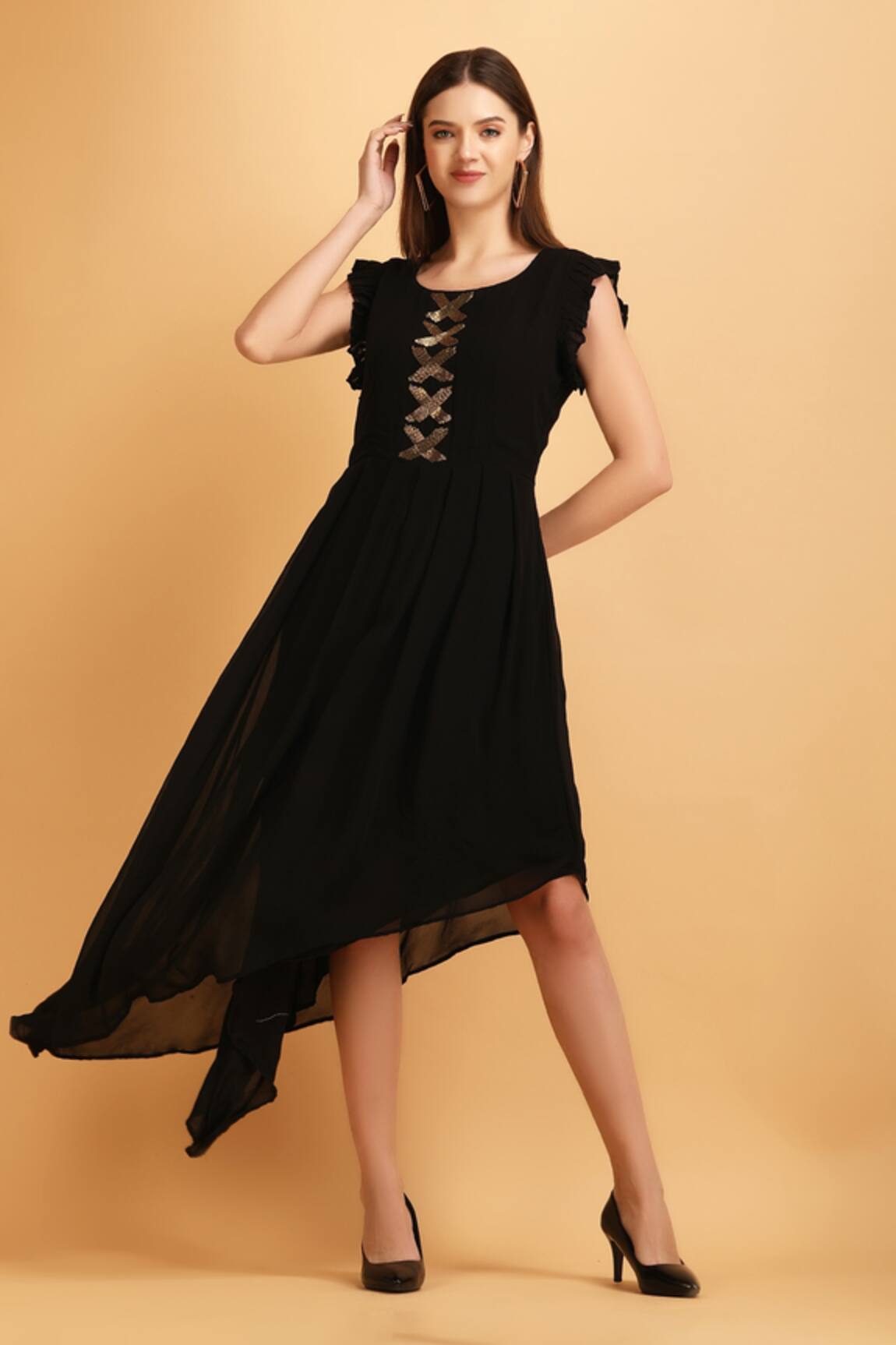 Label Ivish Embroidered Bodice Asymmetric Dress
