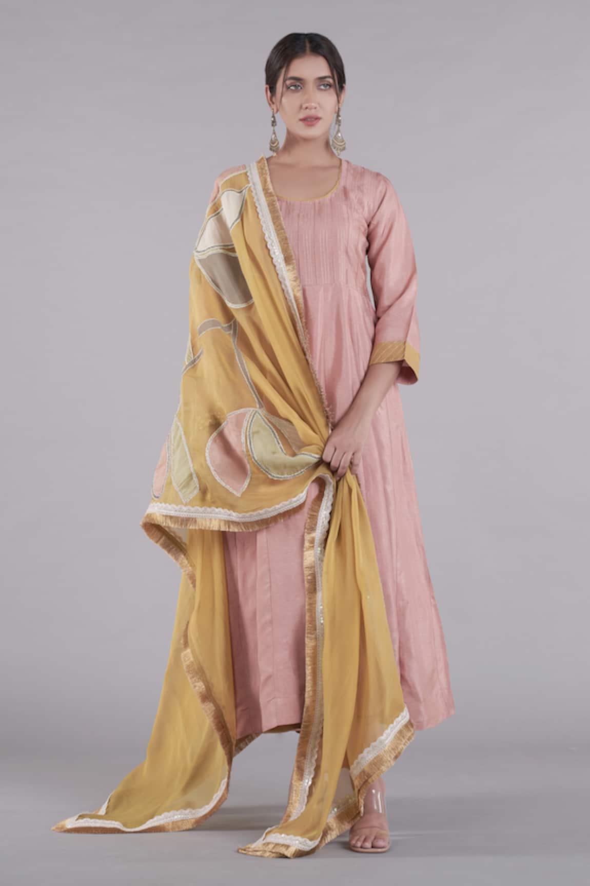 AFFROZ Zari Stitched Line Embroidered Anarkali Set 