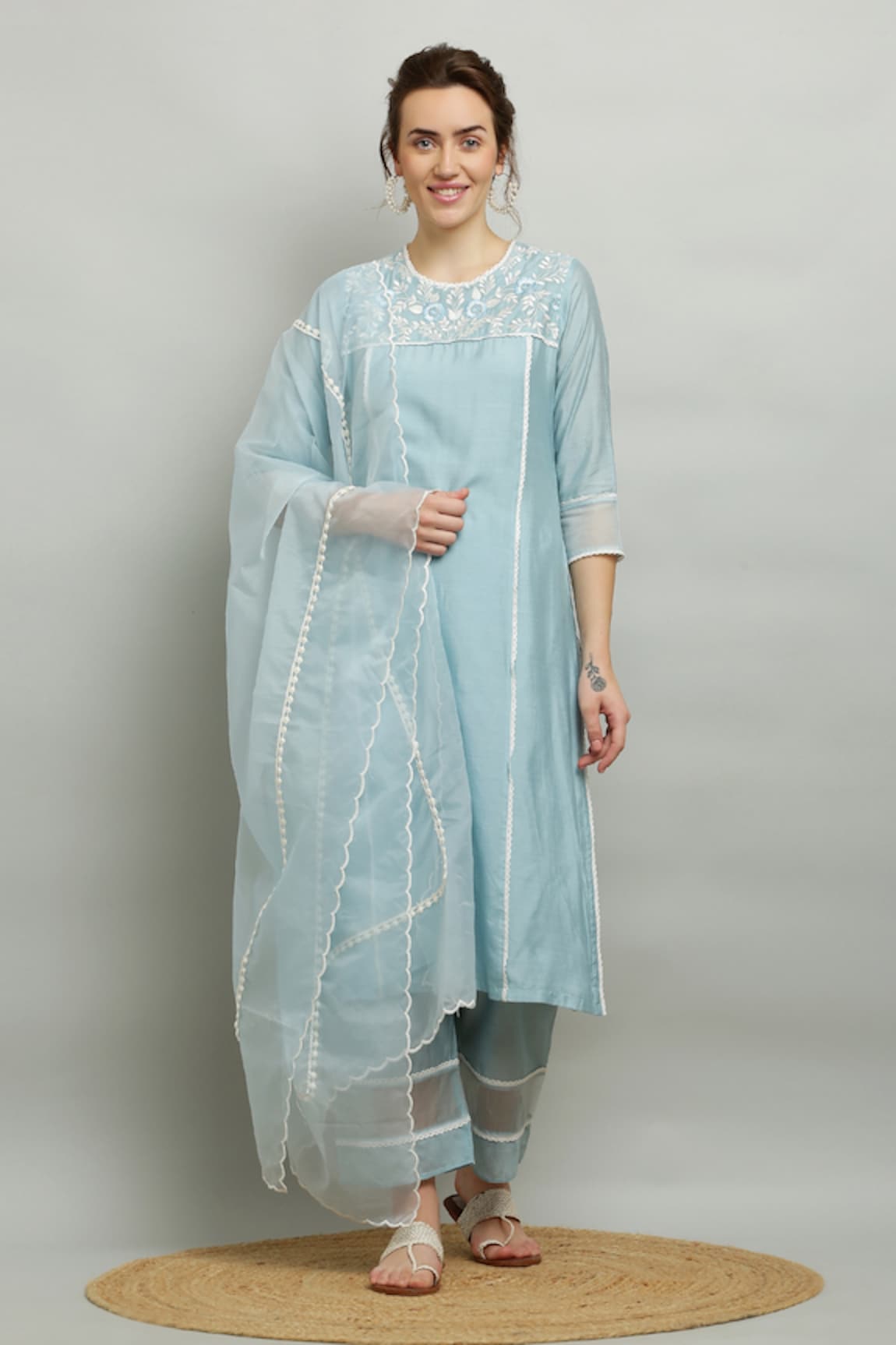 Kefi Collections Aasmaani Embroidered Yoke Kurta Set