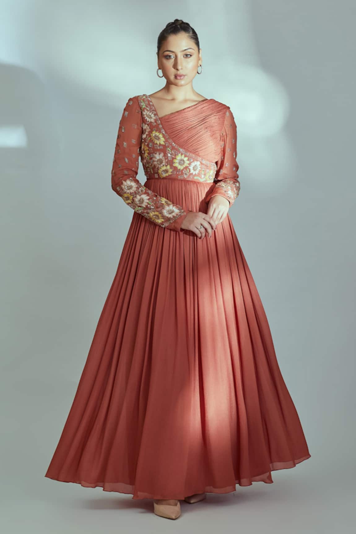 Suruchi Parakh Embroidered Bodice Pleated Gown
