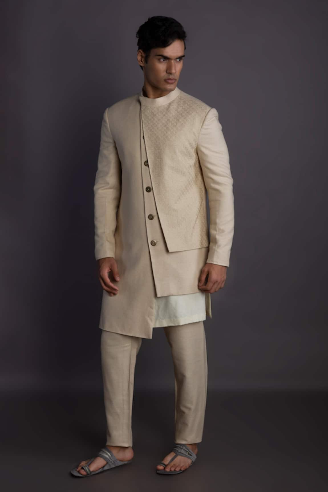 GRAM OF INK Panel Embroidered Jacket & Kurta Set