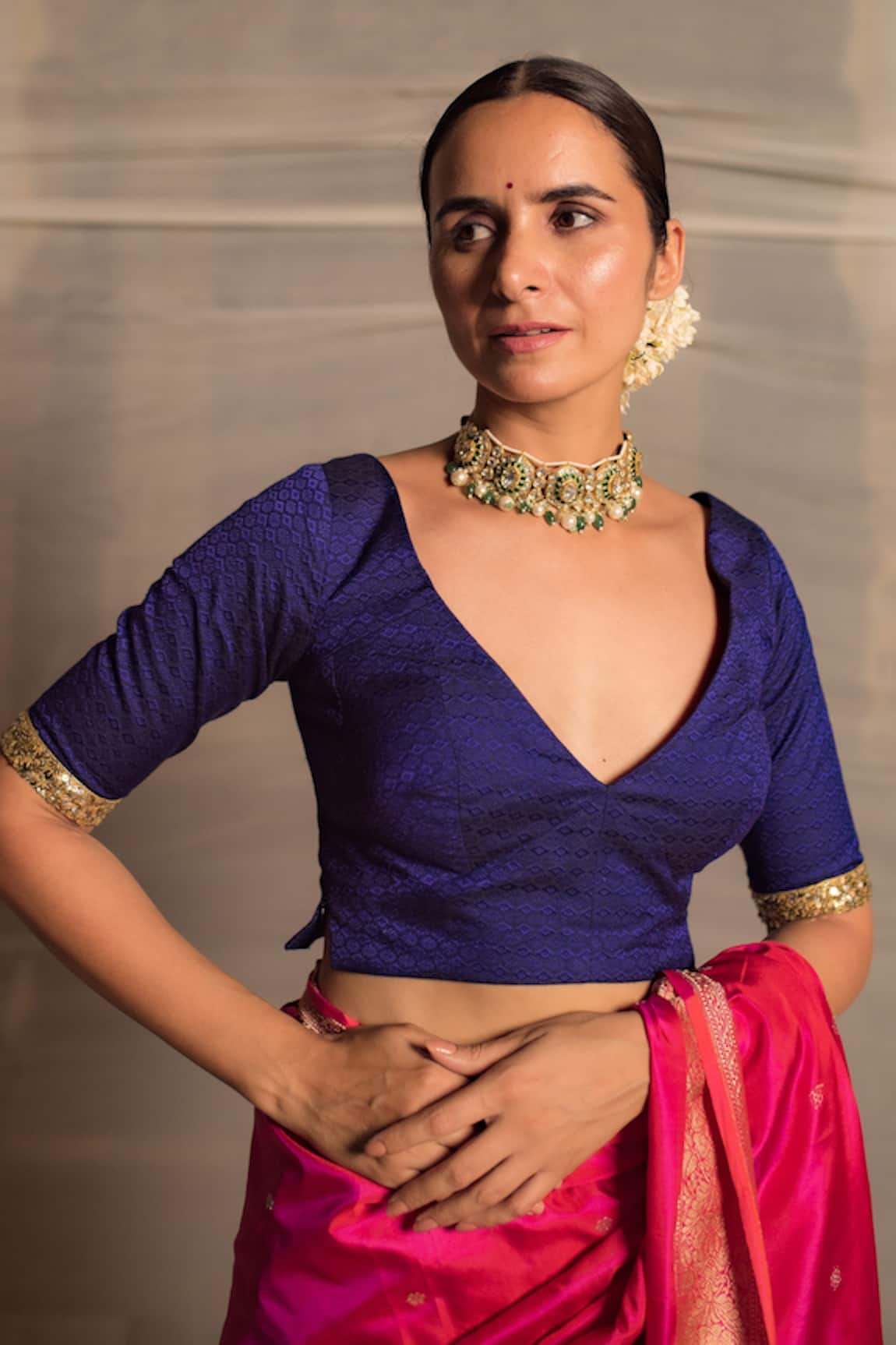 Priyanka Raajiv Kimaya Geometric Woven Blouse 