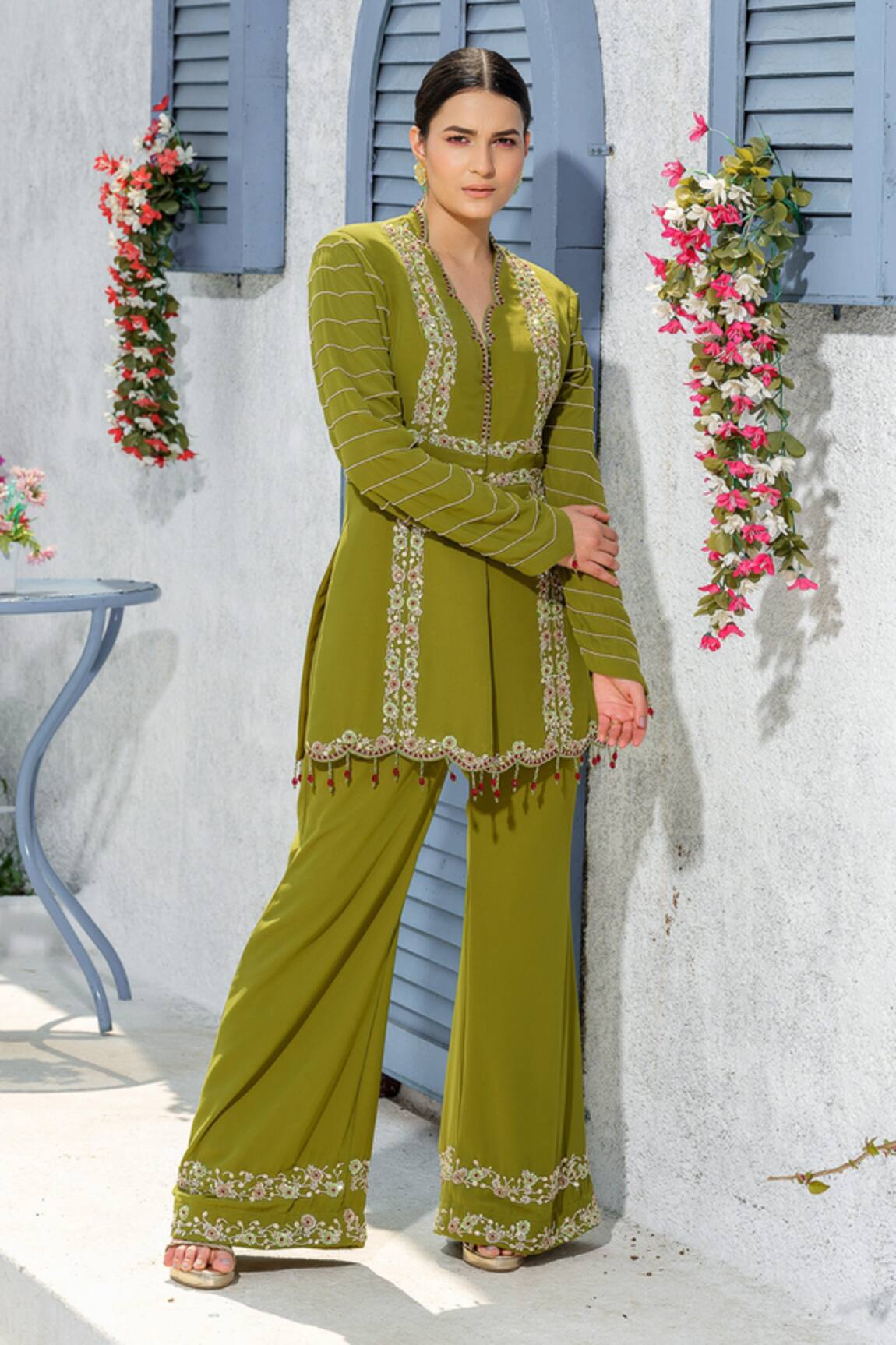 Tamaraa By Tahani Embroidered Jacket Kurta & Pant Set 