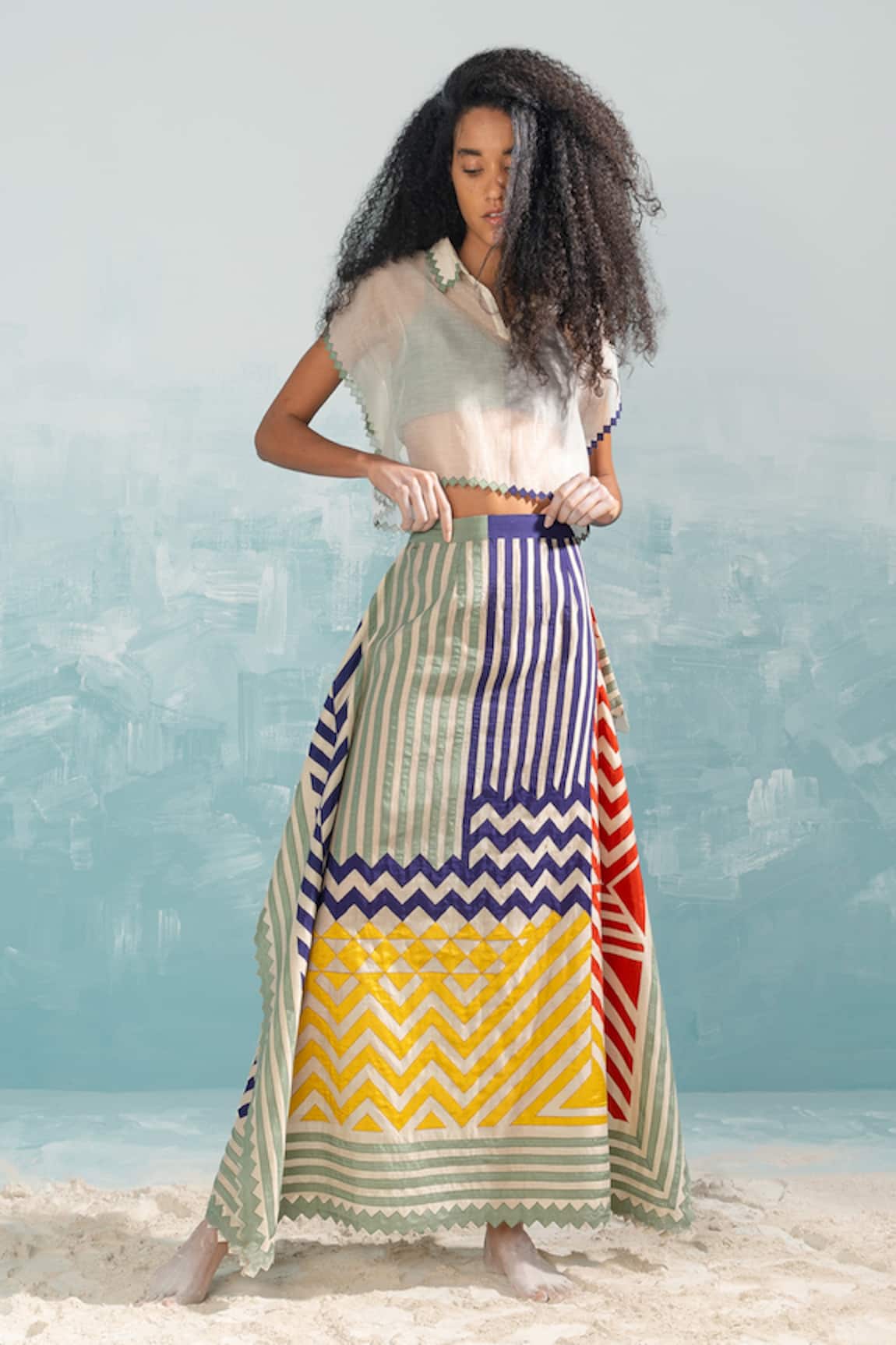 Ikai by Ragini Ahuja Nile Kaftan Crop Top & Bralette Set 