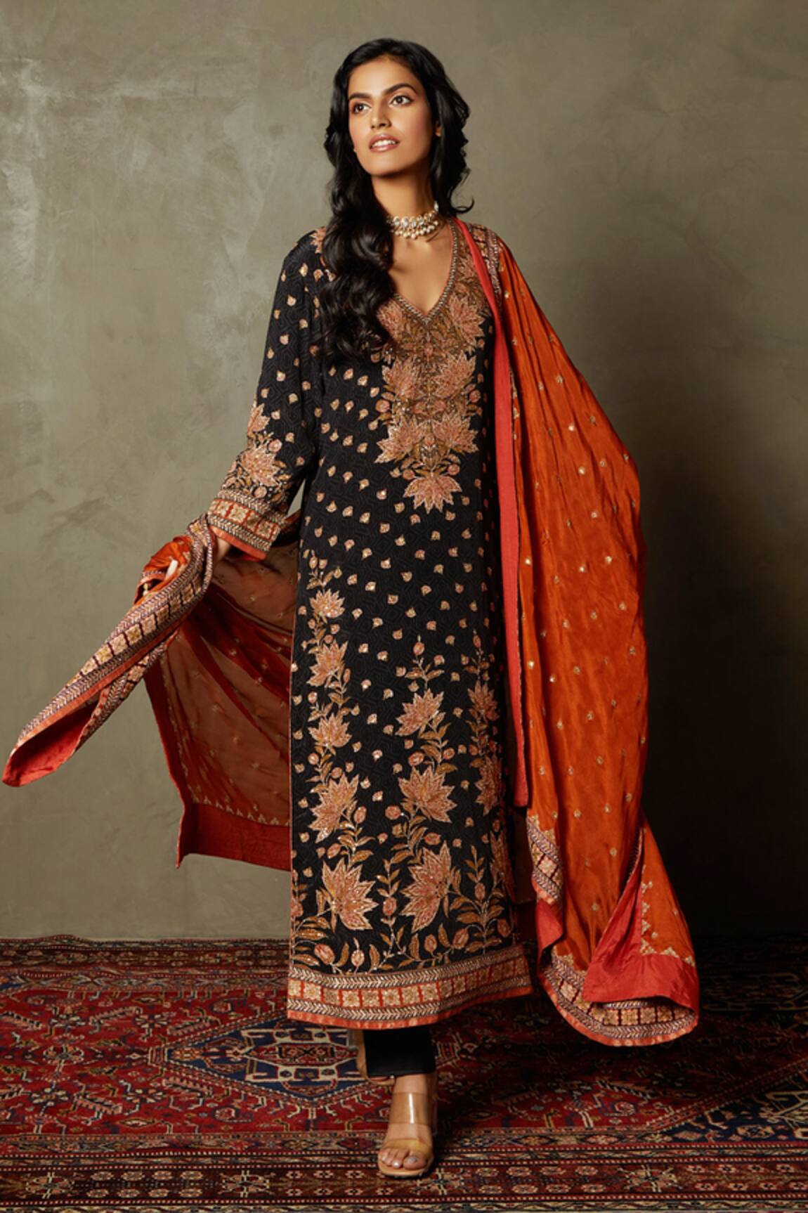 RI.Ritu Kumar Waterfall Floral Pattern Kurta Pant Set