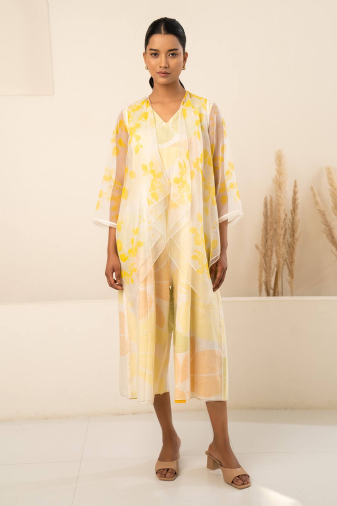 Arcvsh By Pallavi Singh Flower Petal Print Jacket With Jumpsuit