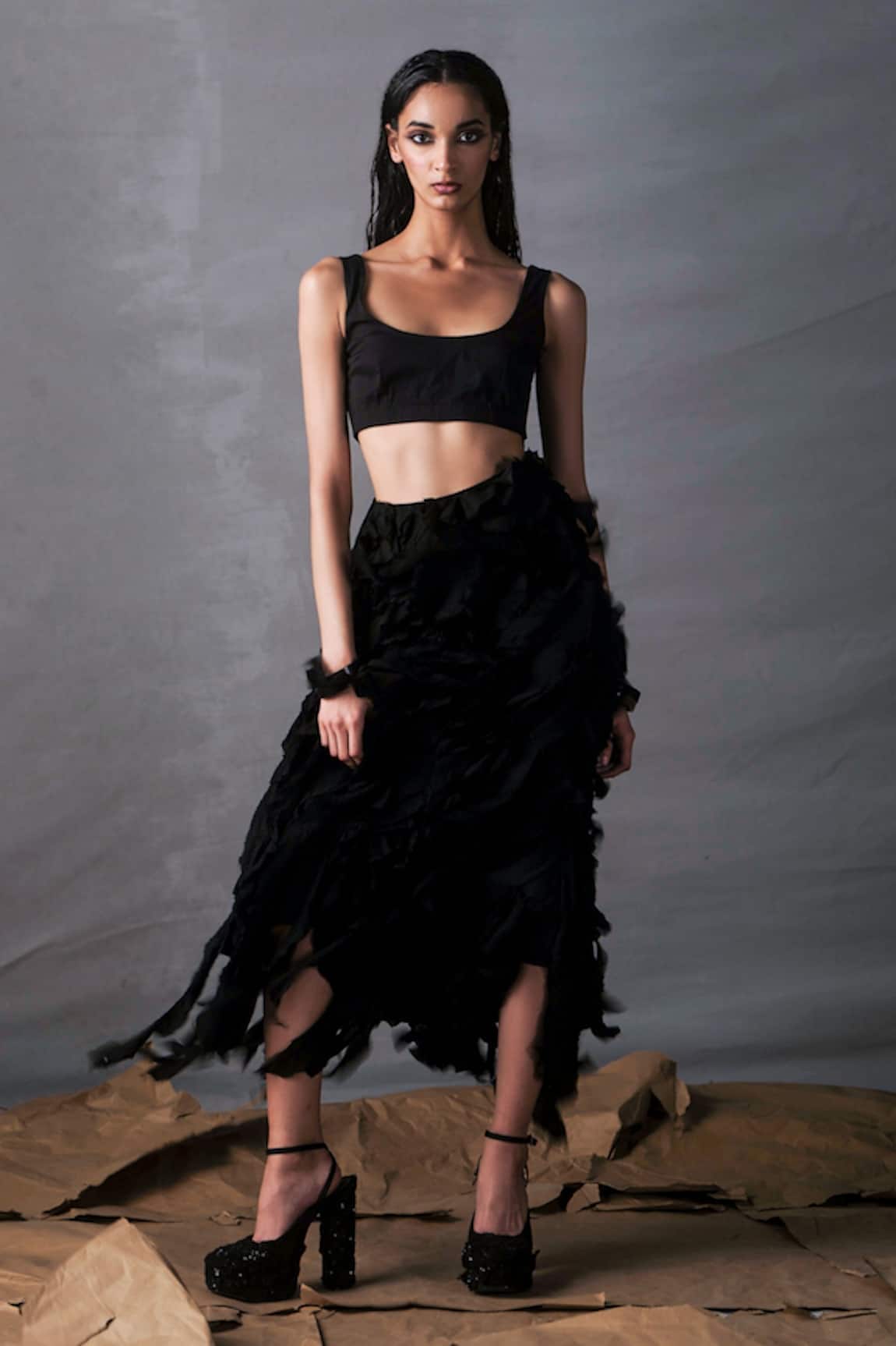 AK-OK Silk Layered Skirt